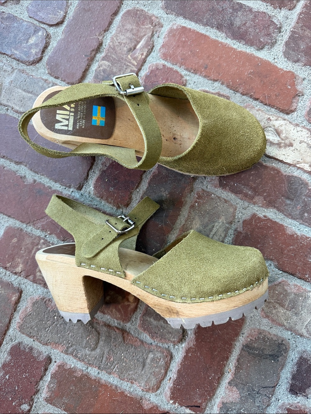 MIA Abba Swedish Clogs Olive Green Mary Jane Platform